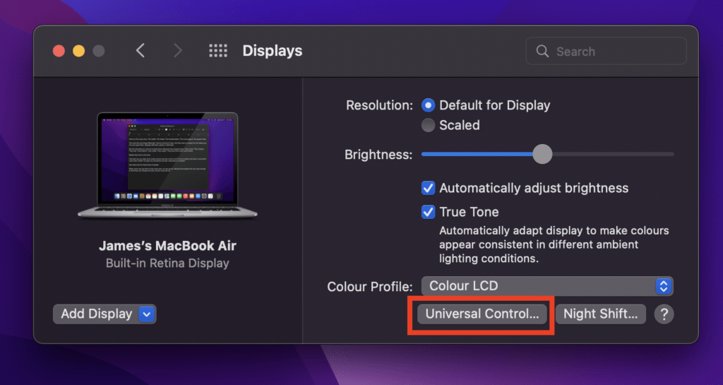 Enable Universal Control in MacOS